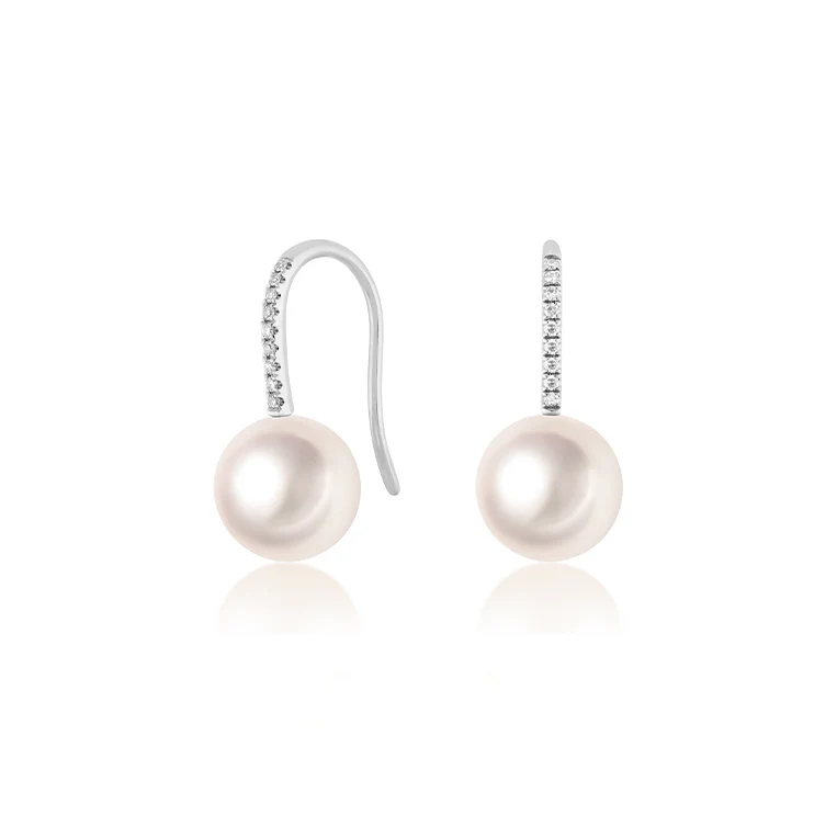Pearl Ball Drop Earrings-Earrings-EF Collection-14K White Gold-hurdles-jewelry-boulder-colorado