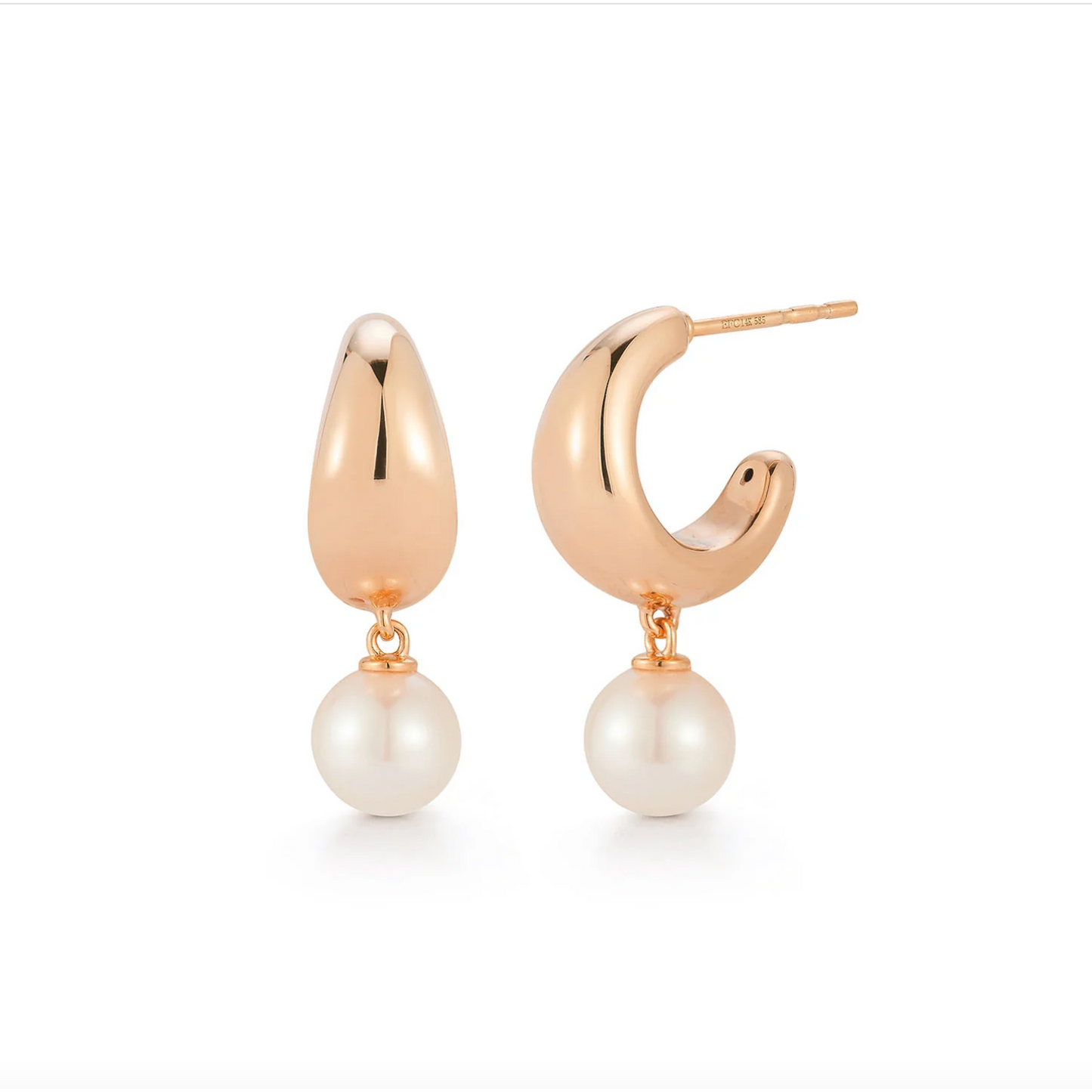 Pearl Drop Gold Jumbo Huggie Earrings-Earrings-EF Collection-14K Yellow Gold-hurdles-jewelry-boulder-colorado