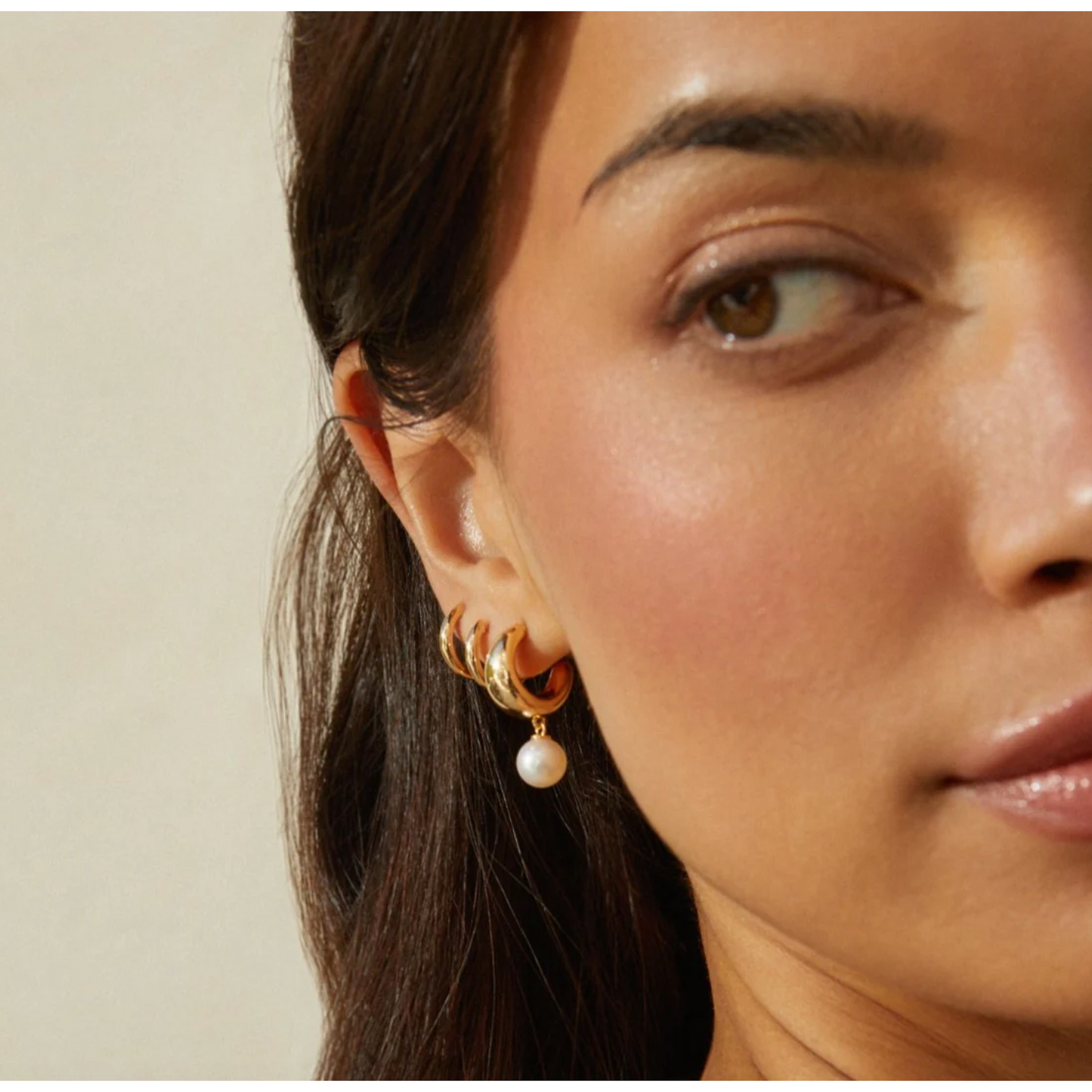 Pearl Drop Gold Jumbo Huggie Earrings-Earrings-EF Collection-14K Yellow Gold-hurdles-jewelry-boulder-colorado