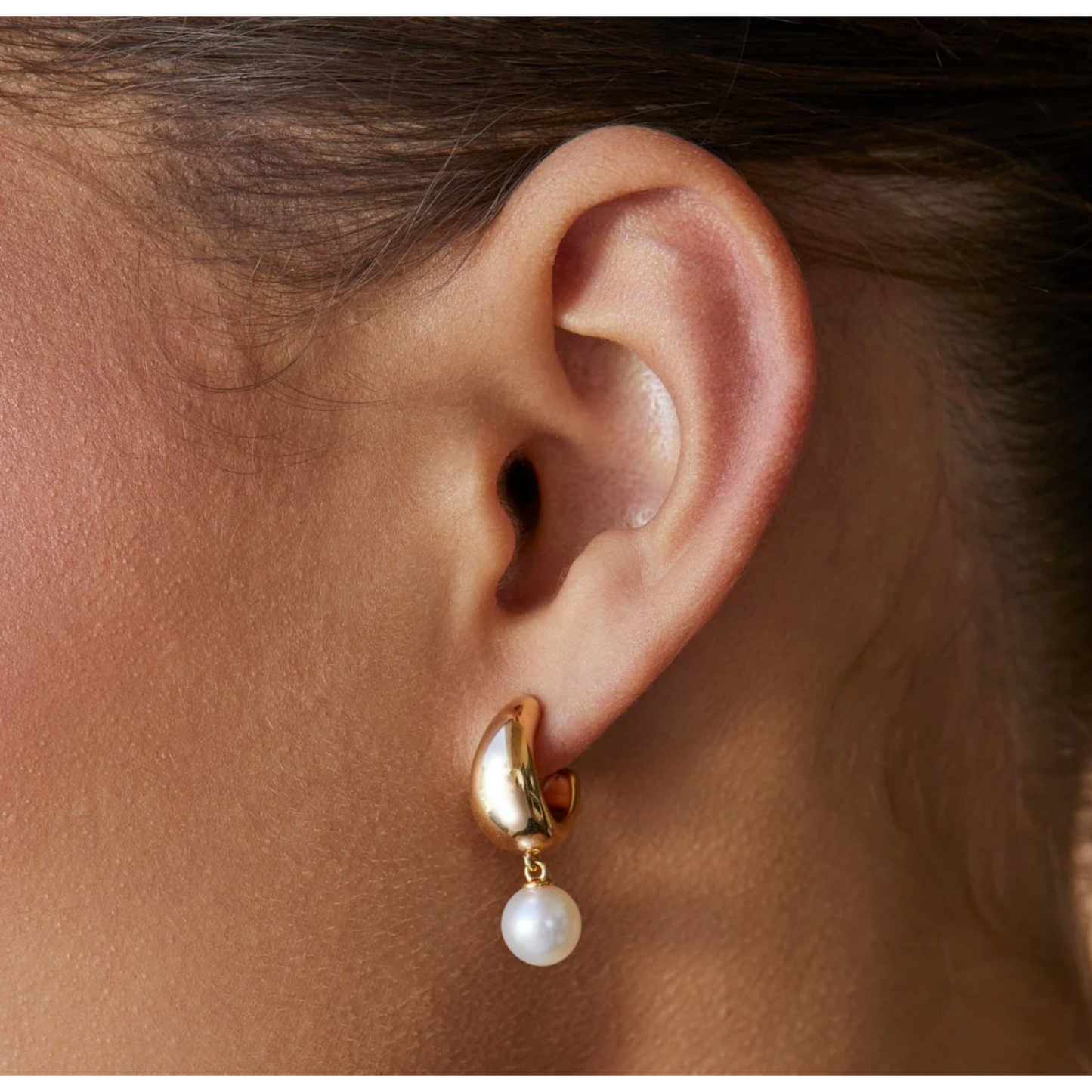 Pearl Drop Gold Jumbo Huggie Earrings-Earrings-EF Collection-14K Yellow Gold-hurdles-jewelry-boulder-colorado