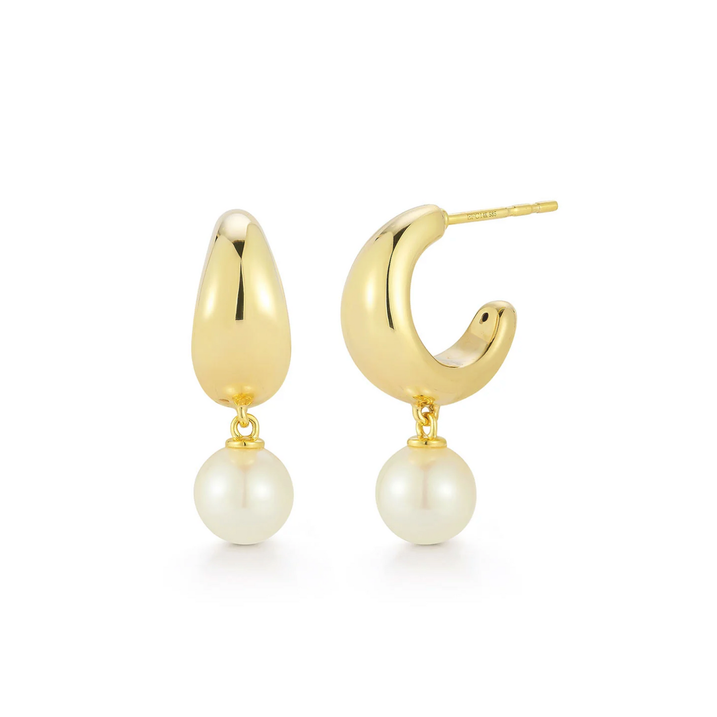 Pearl Drop Gold Jumbo Huggie Earrings-Earrings-EF Collection-14K Yellow Gold-hurdles-jewelry-boulder-colorado