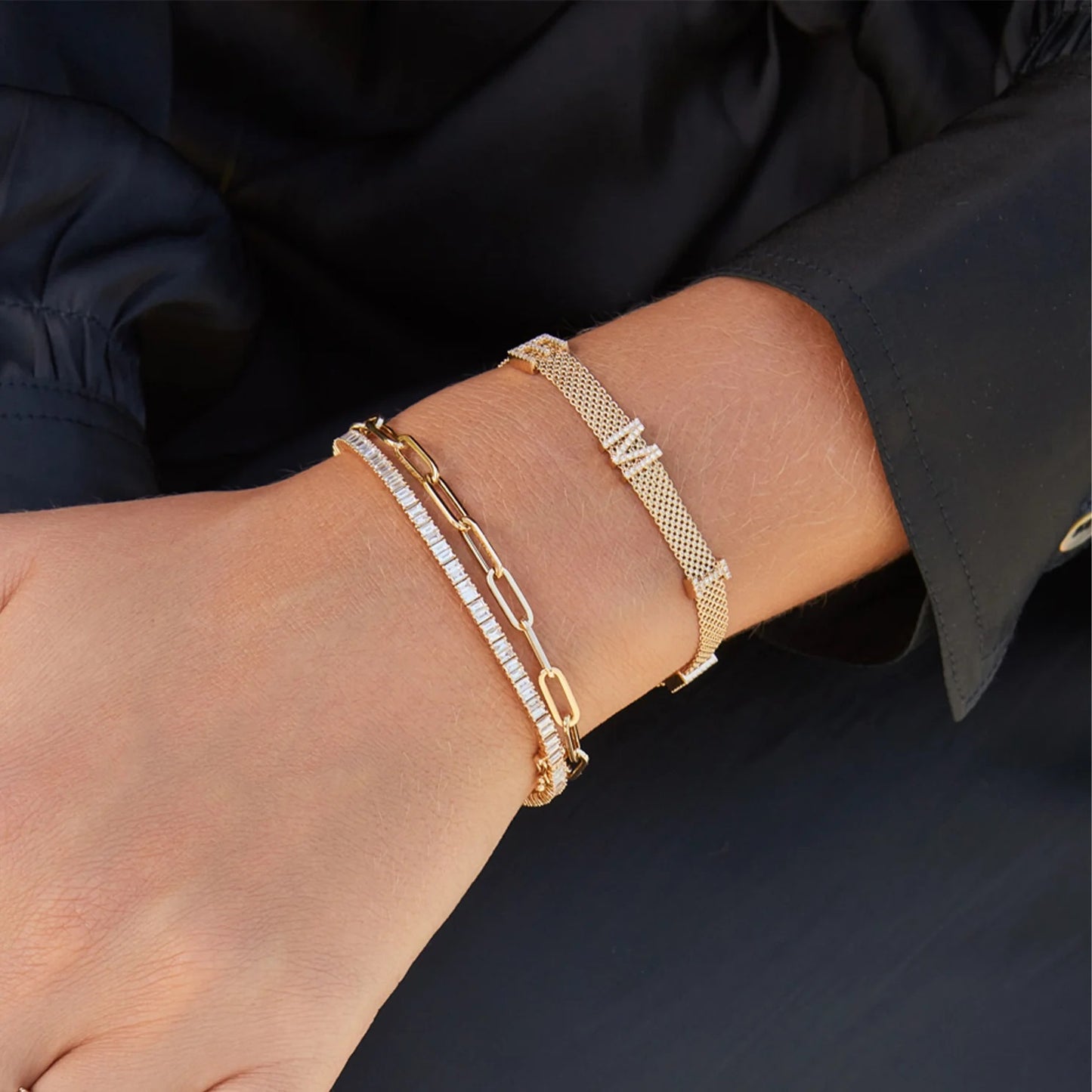 Prong Set Diamond Baguette Eternity Bracelet-Bracelet-EF Collection-14K White Gold-hurdles-jewelry-boulder-colorado