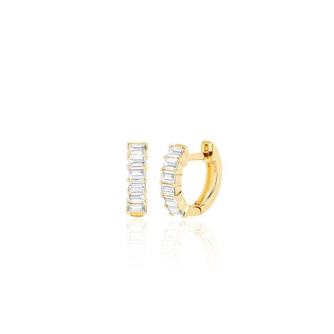Prong Set Diamond Baguette Huggie Earring-Earrings-EF Collection-14K Rose Gold-Pair-hurdles-jewelry-boulder-colorado