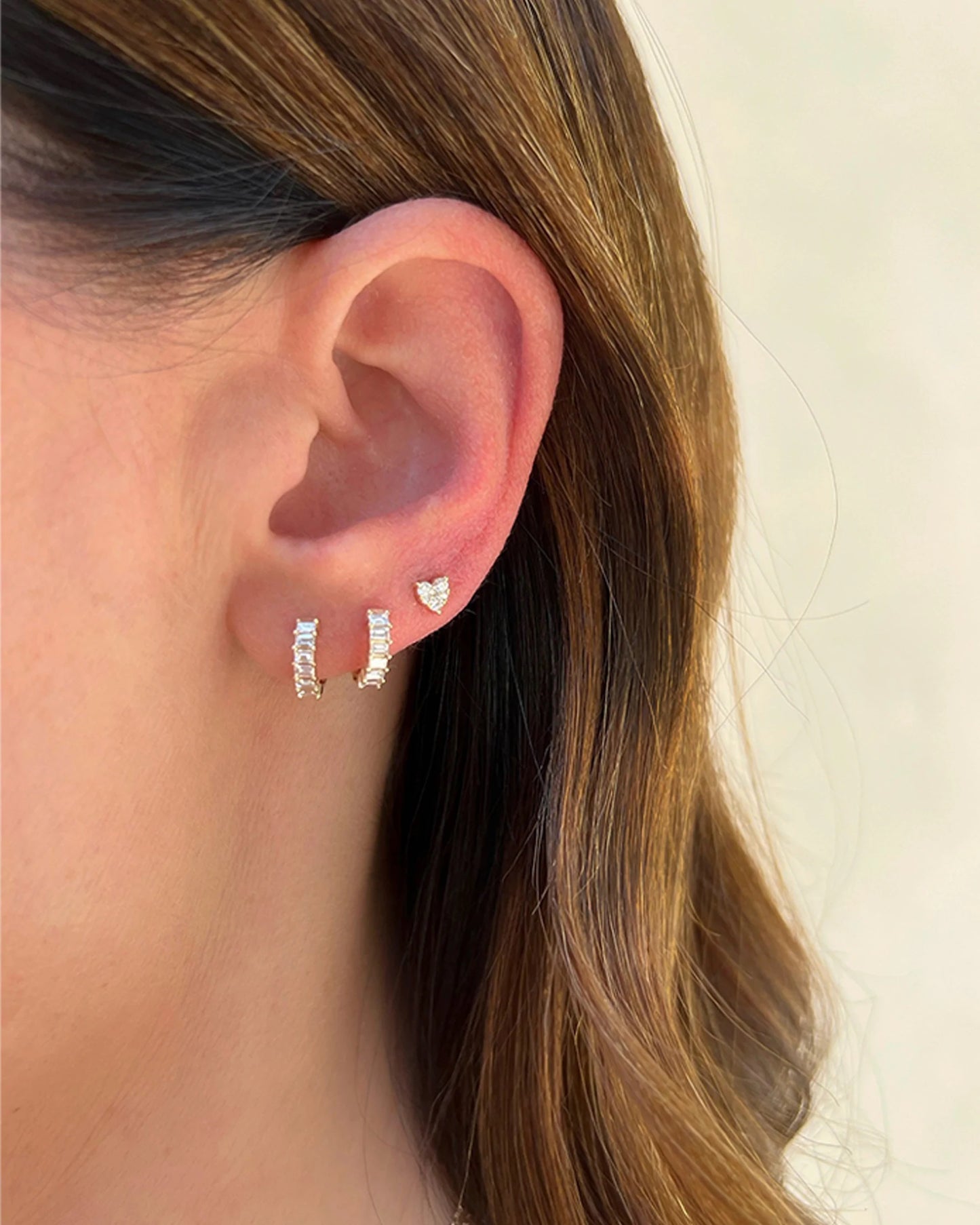 Prong Set Diamond Baguette Huggie Earring-Earrings-EF Collection-14K Rose Gold-Pair-hurdles-jewelry-boulder-colorado