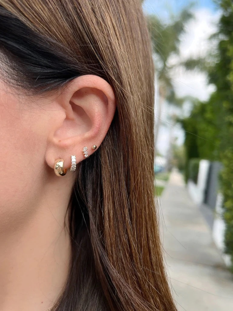 Prong Set Diamond Baguette Huggie Earring-Earrings-EF Collection-14K Rose Gold-Pair-hurdles-jewelry-boulder-colorado