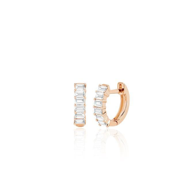 Prong Set Diamond Baguette Huggie Earring-Earrings-EF Collection-14K Rose Gold-Pair-hurdles-jewelry-boulder-colorado