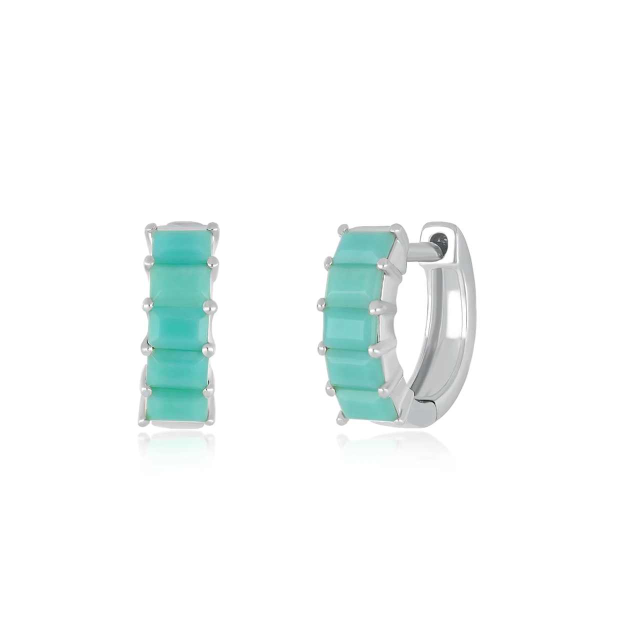 Prong Set Turquoise Baguette Mini Huggie Earrings-Earrings-EF Collection-14K Rose Gold-Pair-hurdles-jewelry-boulder-colorado