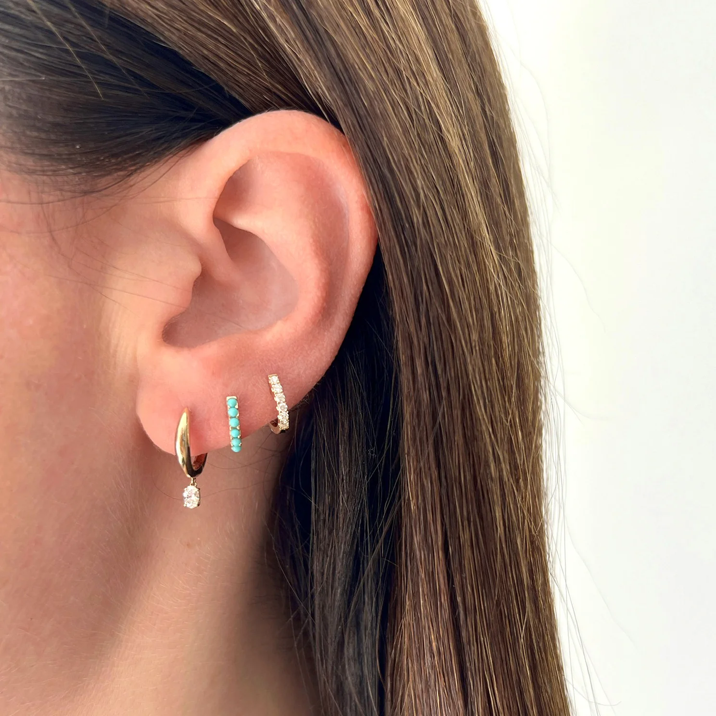 Reversible Diamond & Turquoise Mini Huggie Earrings-Earrings-EF Collection-14k Rose Gold-Pair-hurdles-jewelry-boulder-colorado