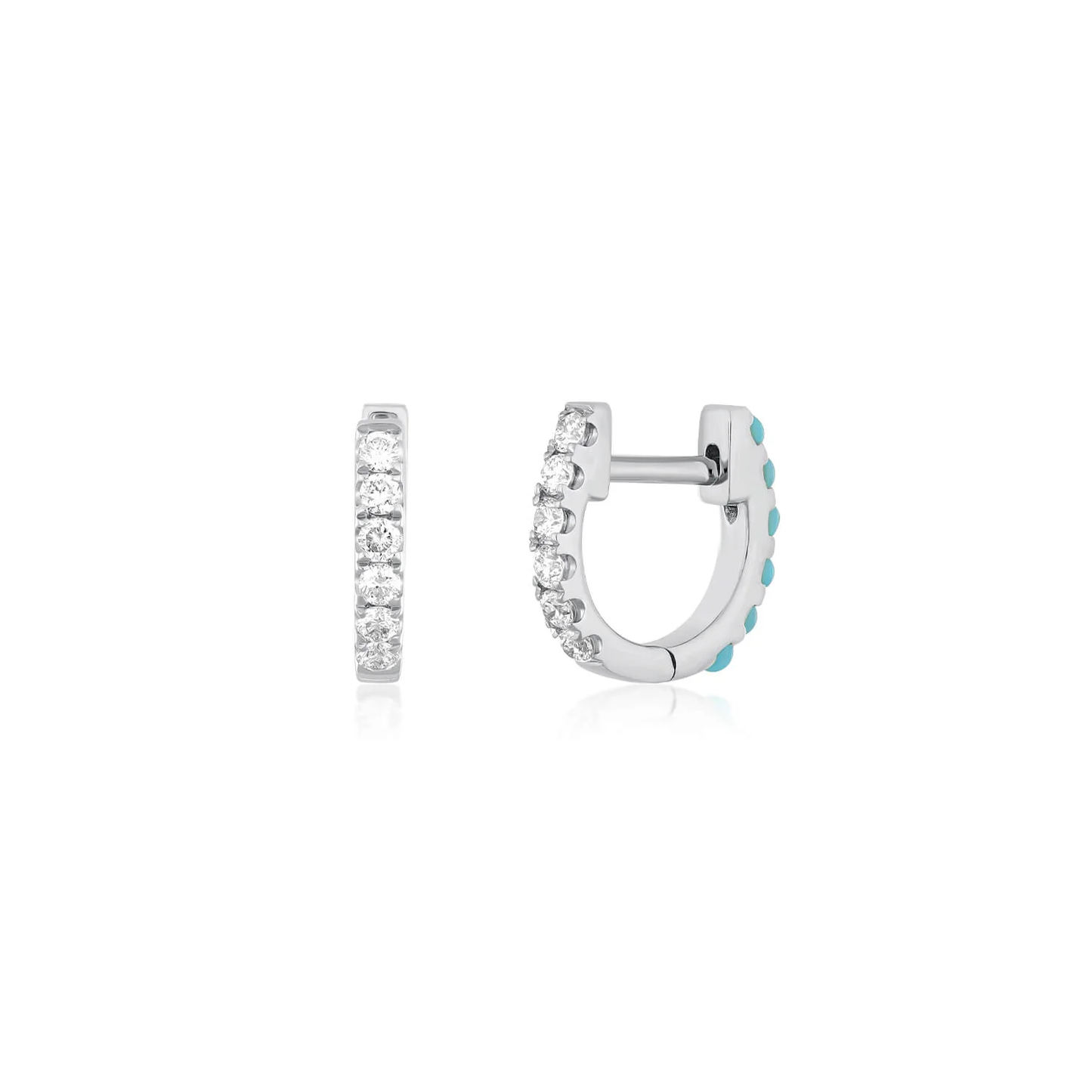 Reversible Diamond & Turquoise Mini Huggie Earrings-Earrings-EF Collection-14k Rose Gold-Pair-hurdles-jewelry-boulder-colorado