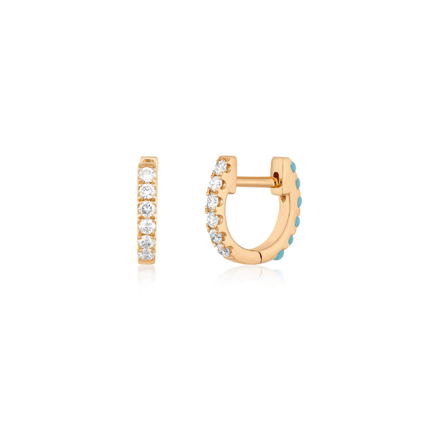 Reversible Diamond & Turquoise Mini Huggie Earrings-Earrings-EF Collection-14k Rose Gold-Pair-hurdles-jewelry-boulder-colorado