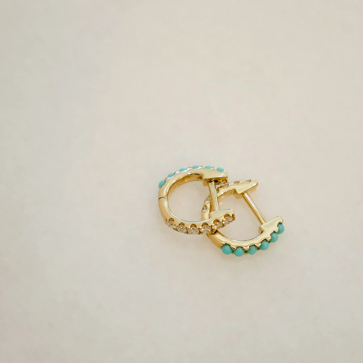 Reversible Diamond & Turquoise Mini Huggie Earrings-Earrings-EF Collection-14k Rose Gold-Pair-hurdles-jewelry-boulder-colorado