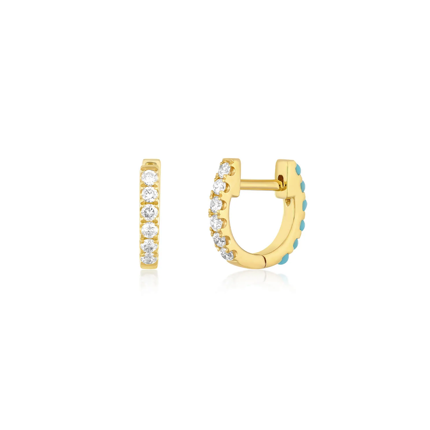Reversible Diamond & Turquoise Mini Huggie Earrings-Earrings-EF Collection-14k Rose Gold-Pair-hurdles-jewelry-boulder-colorado