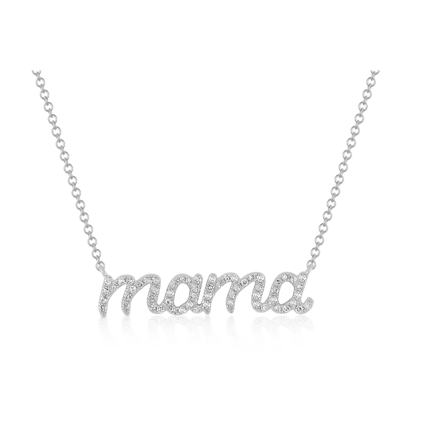 Script Diamond Mama Necklace-Necklace-EF Collection-14K White Gold-hurdles-jewelry-boulder-colorado