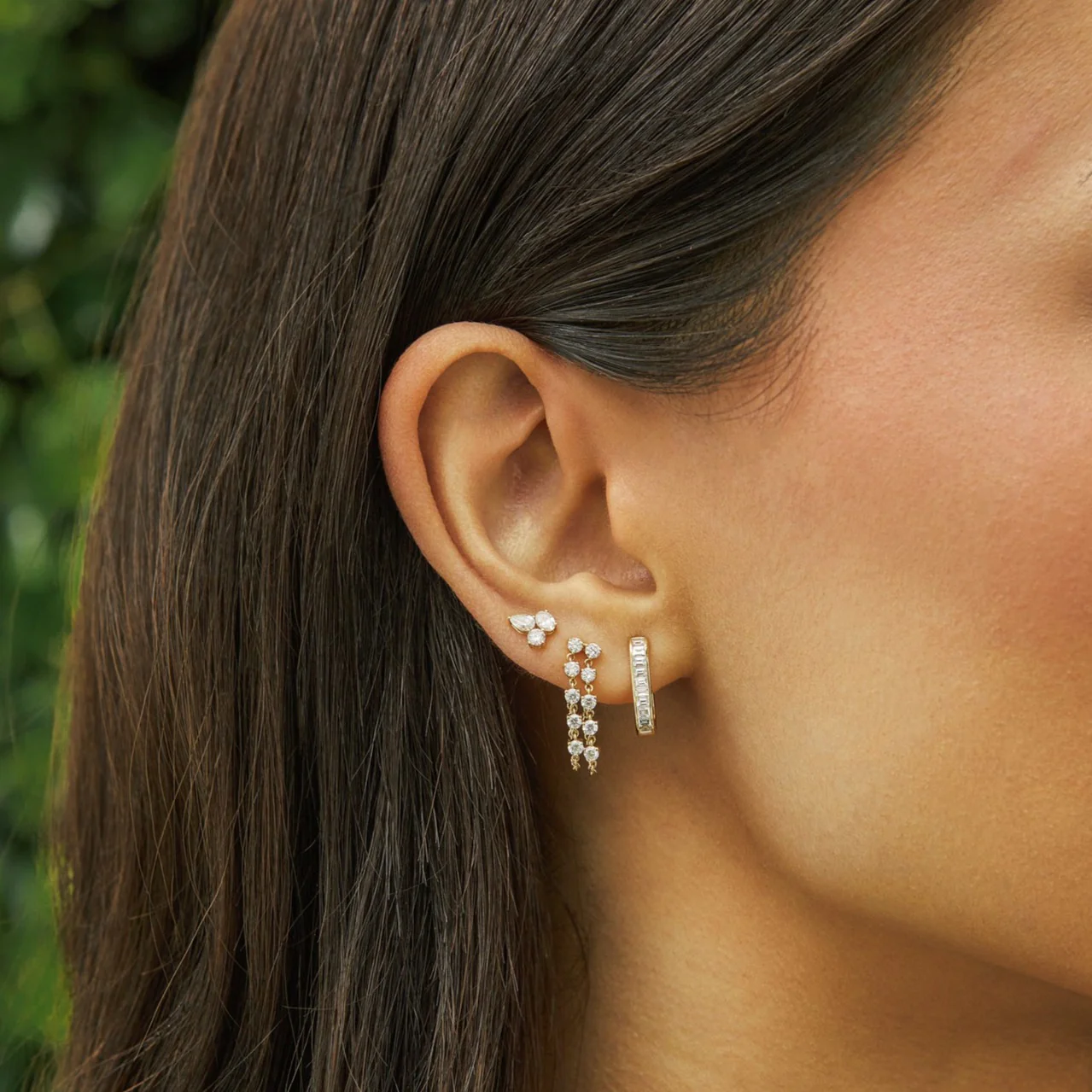 Triple Diamond Cluster Stud Earrings-Earrings-EF Collection-14K Yellow Gold-hurdles-jewelry-boulder-colorado