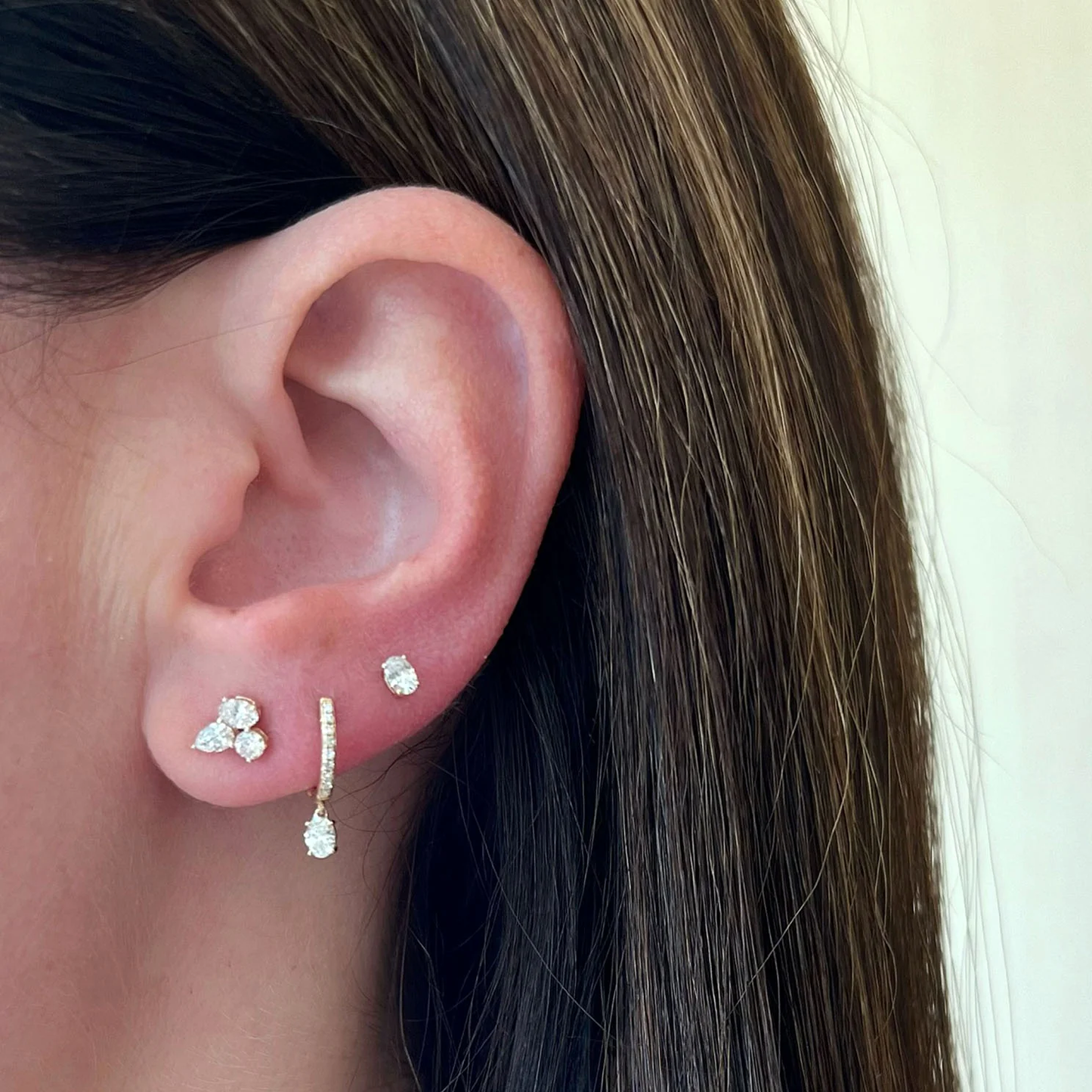 Triple Diamond Cluster Stud Earrings-Earrings-EF Collection-14K Yellow Gold-hurdles-jewelry-boulder-colorado