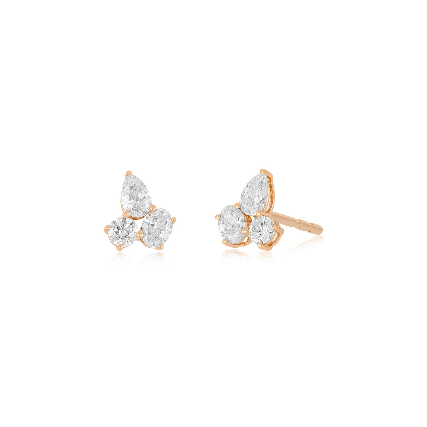 Triple Diamond Cluster Stud Earrings-Earrings-EF Collection-14K Yellow Gold-hurdles-jewelry-boulder-colorado