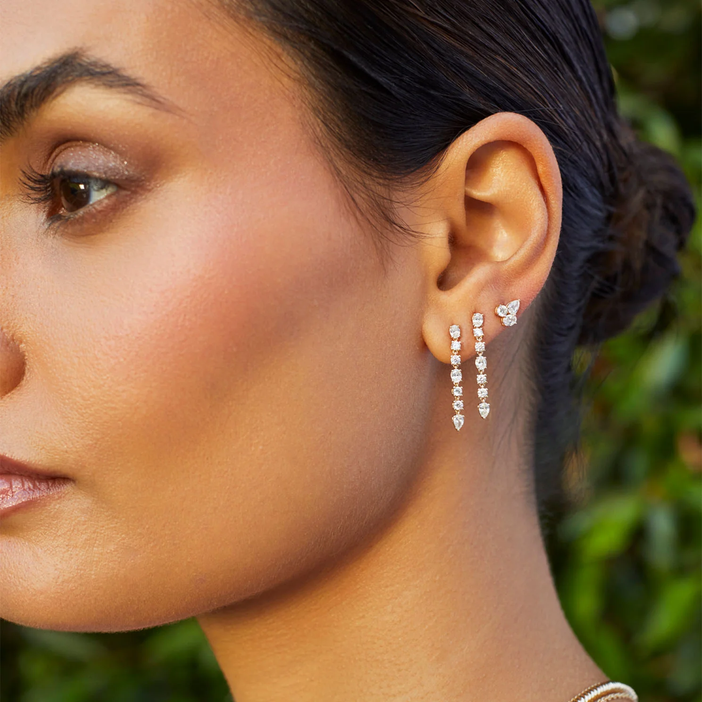 Triple Diamond Cluster Stud Earrings-Earrings-EF Collection-14K Yellow Gold-hurdles-jewelry-boulder-colorado