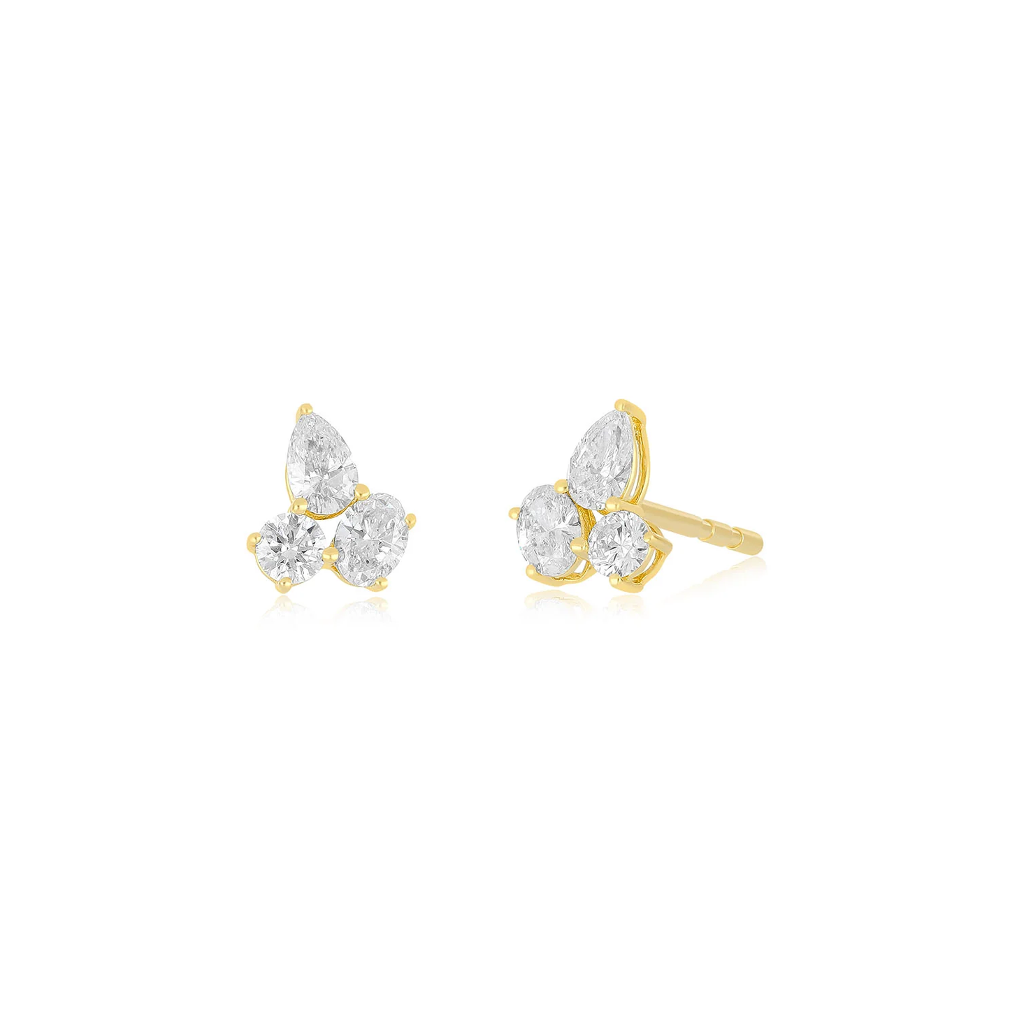 Triple Diamond Cluster Stud Earrings-Earrings-EF Collection-14K Yellow Gold-hurdles-jewelry-boulder-colorado