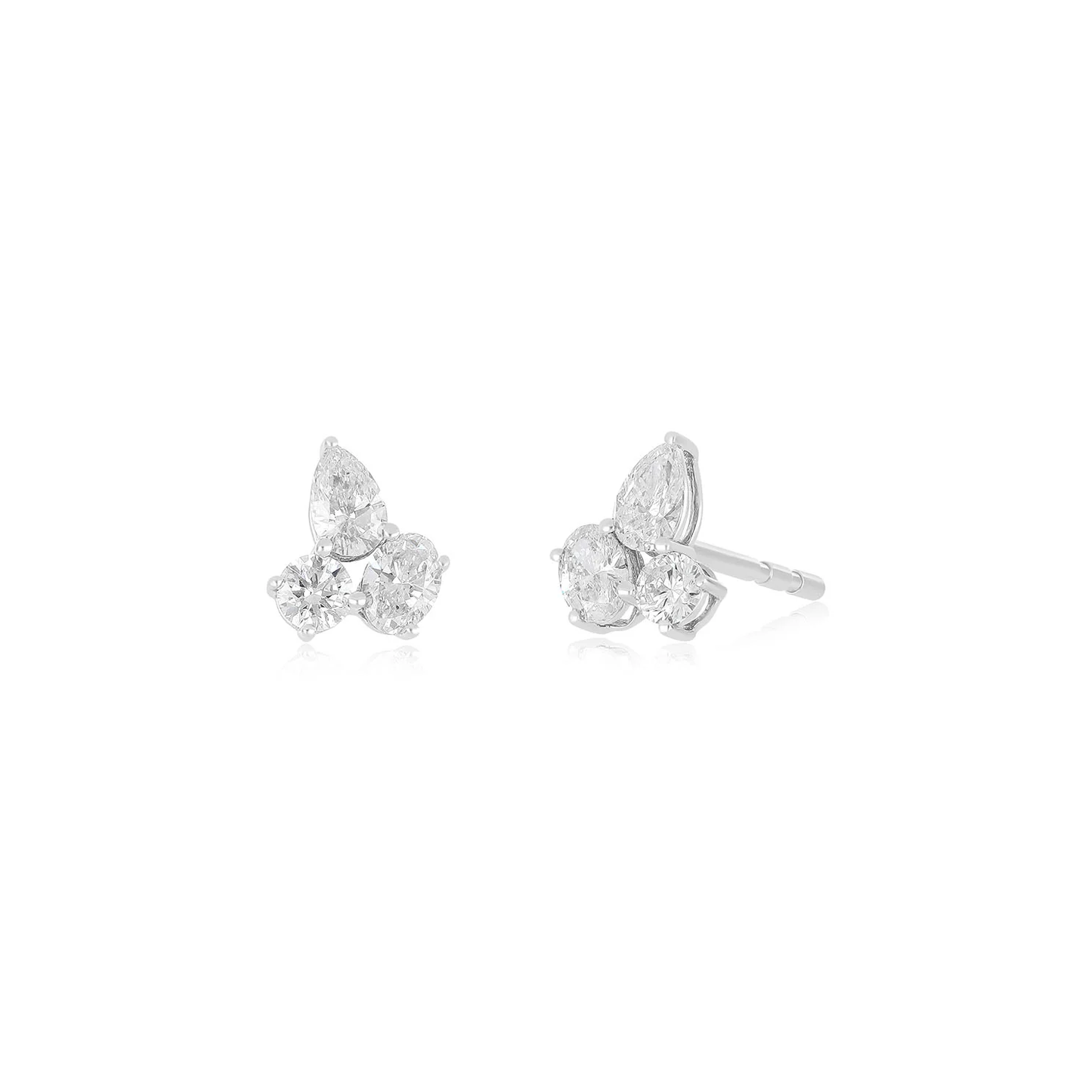 Triple Diamond Cluster Stud Earrings-Earrings-EF Collection-14K Yellow Gold-hurdles-jewelry-boulder-colorado