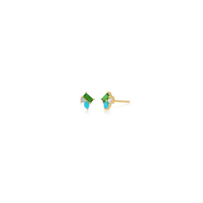 Triple Treasure Stud Earrings-Earrings-EF Collection-14K Yellow Gold-Pair-hurdles-jewelry-boulder-colorado