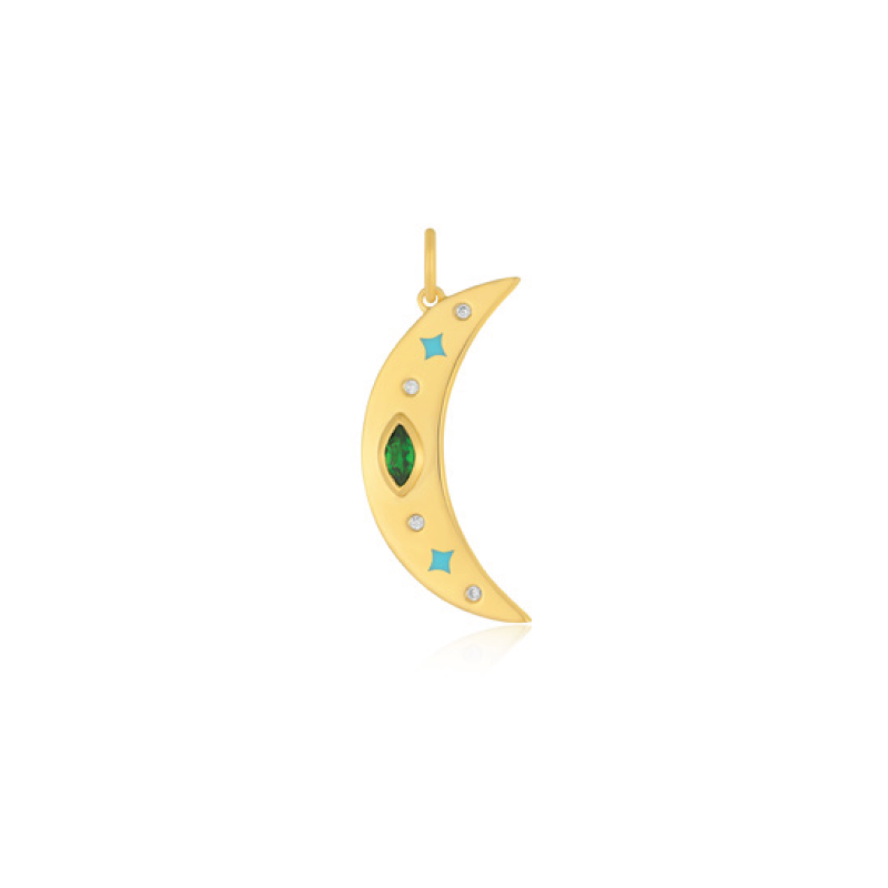 Tsavorite Garnet & Enamel Moon Charm / Pendant-Pendant Charm-EF Collection-hurdles-jewelry-boulder-colorado