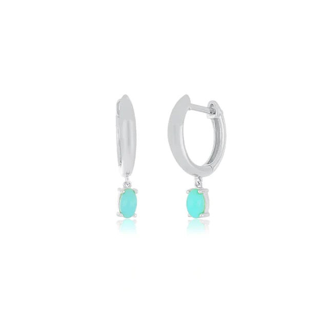 Turquoise Oval Drop Gold Dome Huggie Earring-Earrings-EF Collection-14K Rose Gold-Pair-hurdles-jewelry-boulder-colorado