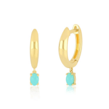 Turquoise Oval Drop Gold Dome Huggie Earring-Earrings-EF Collection-14K Rose Gold-Pair-hurdles-jewelry-boulder-colorado