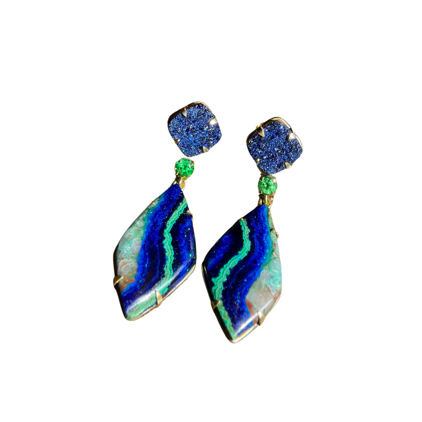 Amazon Azurite Slice Earrings-Earrings-Eleux Jewelry-hurdles-jewelry-boulder-colorado