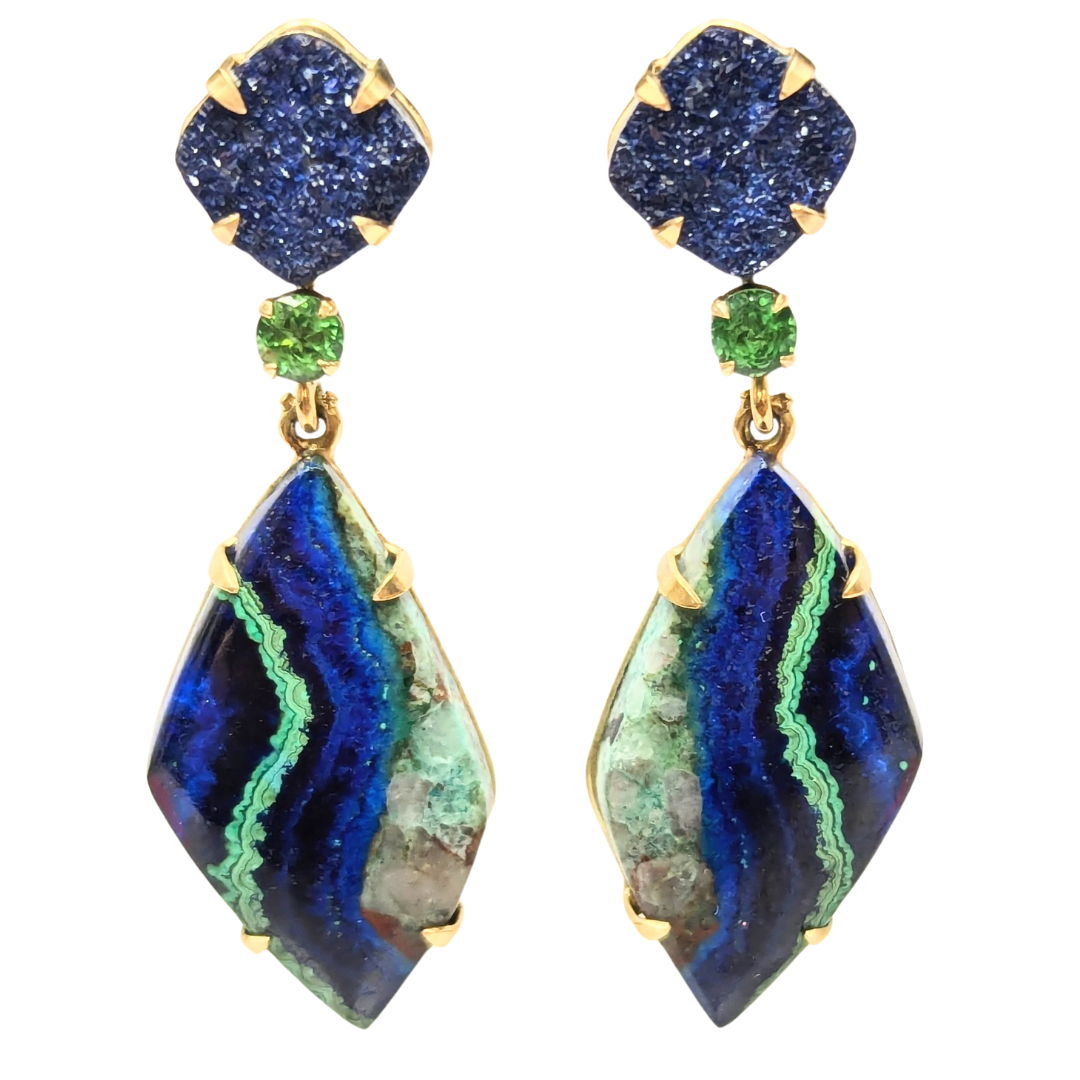 Amazon Azurite Slice Earrings-Earrings-Eleux Jewelry-hurdles-jewelry-boulder-colorado