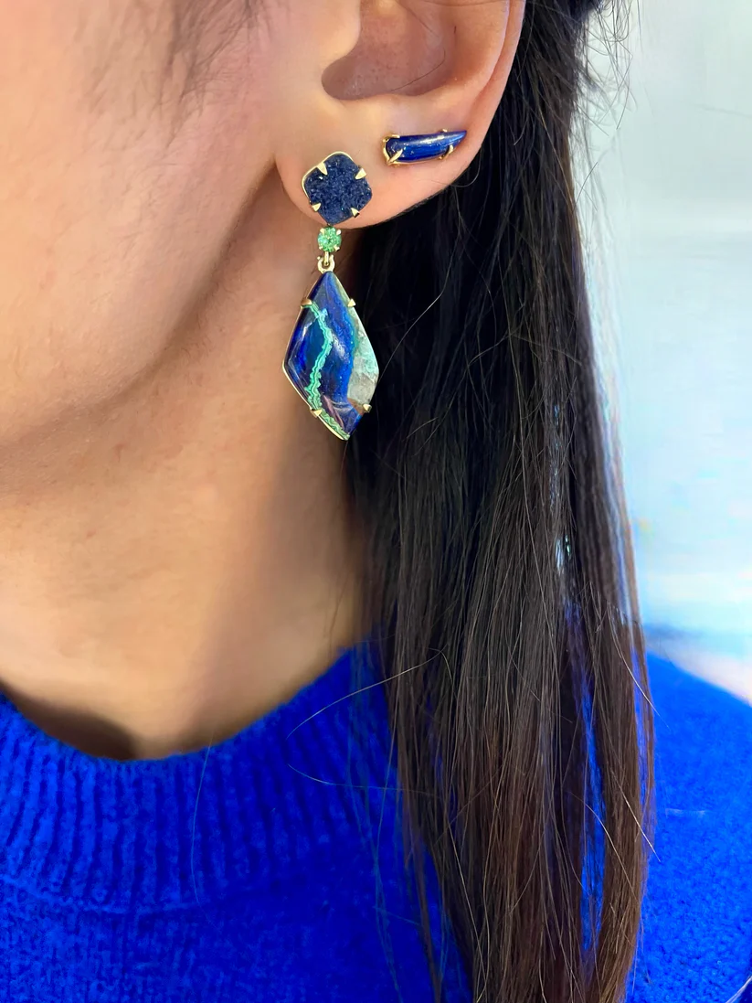 Amazon Azurite Slice Earrings-Earrings-Eleux Jewelry-hurdles-jewelry-boulder-colorado