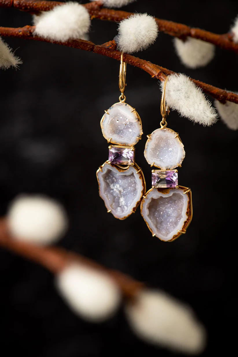 Amethyst Geode Earrings-Earrings-Eleux Jewelry-hurdles-jewelry-boulder-colorado