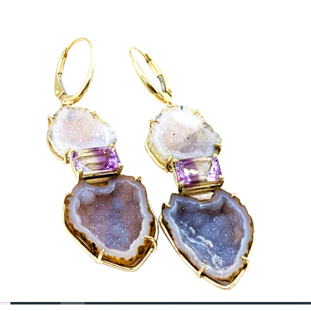 Amethyst Geode Earrings-Earrings-Eleux Jewelry-hurdles-jewelry-boulder-colorado