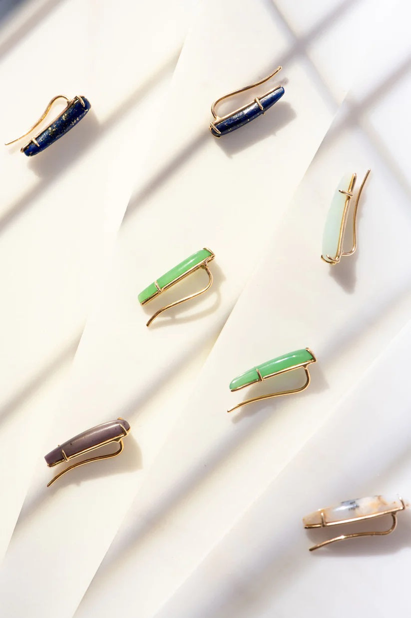 Carved Gemstone Ear Climbers-Earrings-Eleux Jewelry-Left Jade-hurdles-jewelry-boulder-colorado