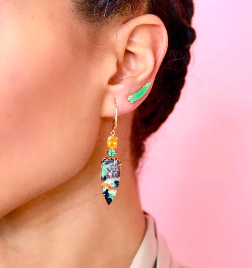 Carved Gemstone Ear Climbers-Earrings-Eleux Jewelry-Left Jade-hurdles-jewelry-boulder-colorado