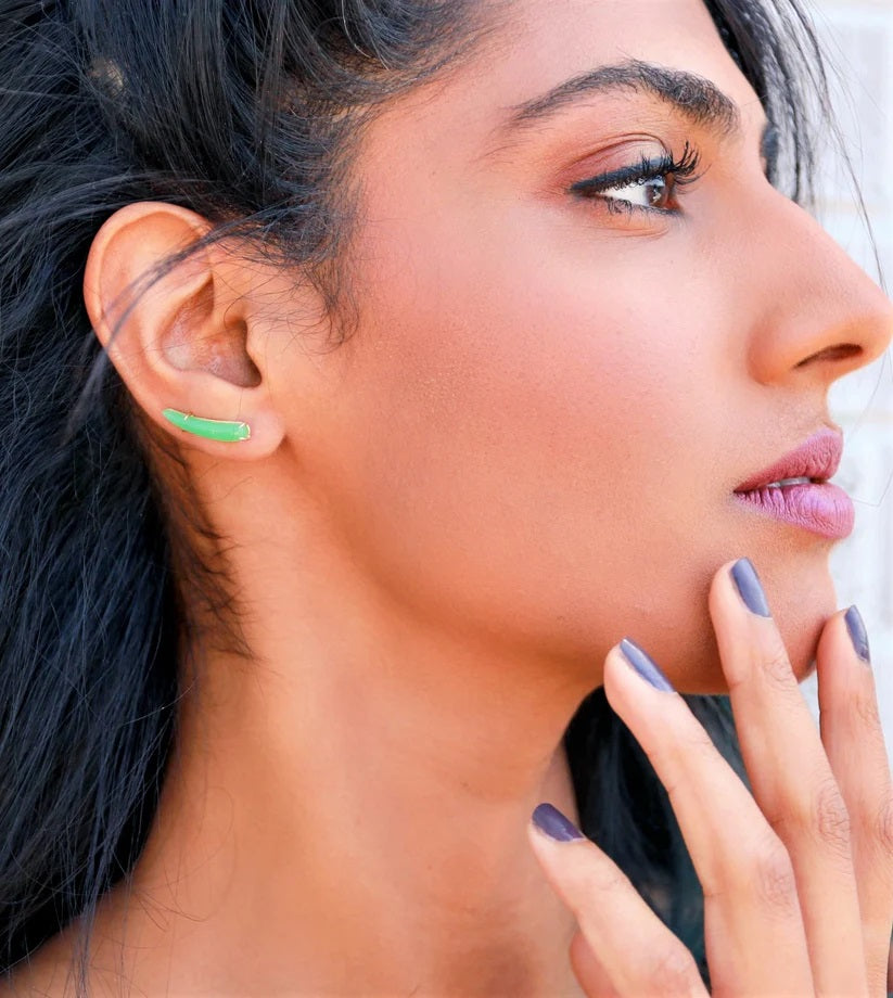 Carved Gemstone Ear Climbers-Earrings-Eleux Jewelry-Left Jade-hurdles-jewelry-boulder-colorado