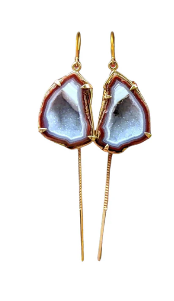 Lavender Geode Ear Threaders-Earrings-Eleux Jewelry-hurdles-jewelry-boulder-colorado