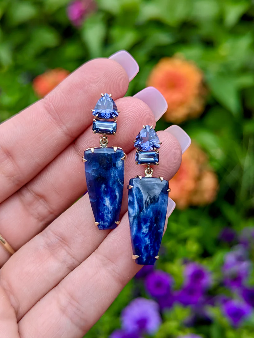 Ultramarine Sodalite Earrings-Earrings-Eleux Jewelry-hurdles-jewelry-boulder-colorado
