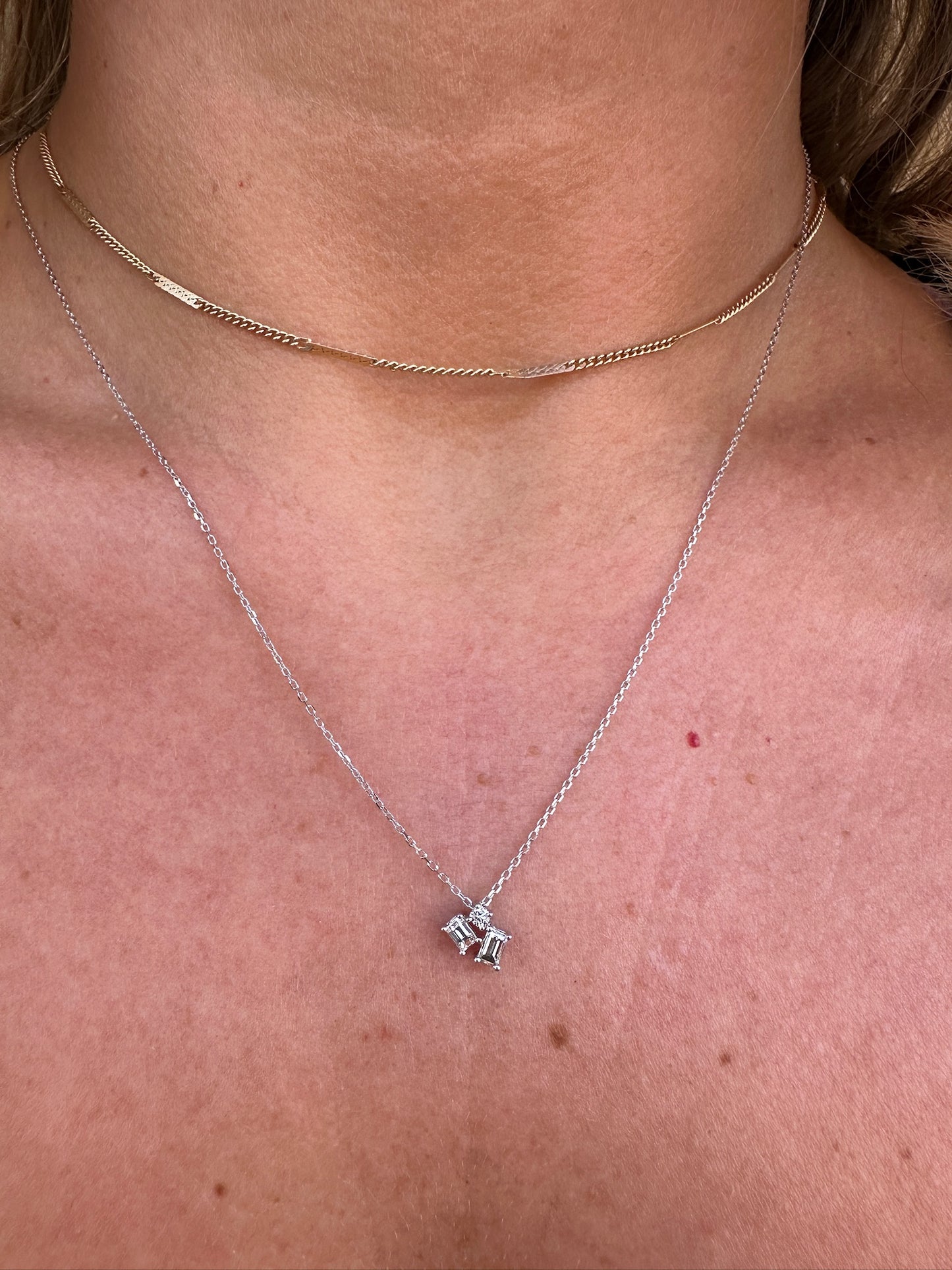 Emerald Cut & Round Diamond Cluster Necklace-Necklace-Facet Barcelona-hurdles-jewelry-boulder-colorado