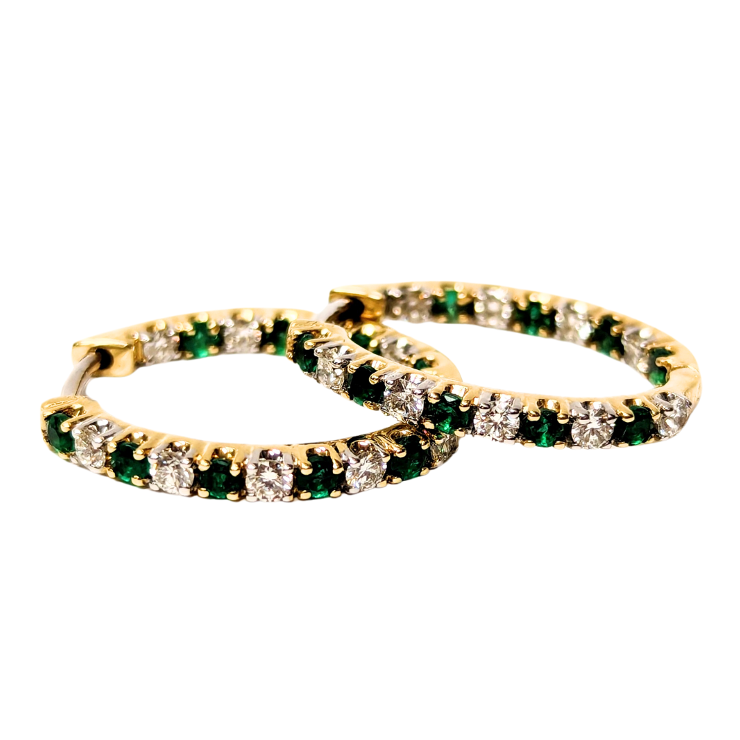 Diamond & Emerald Inside Outside Hoop Earrings-Earrings-Heera Moti-hurdles-jewelry-boulder-colorado