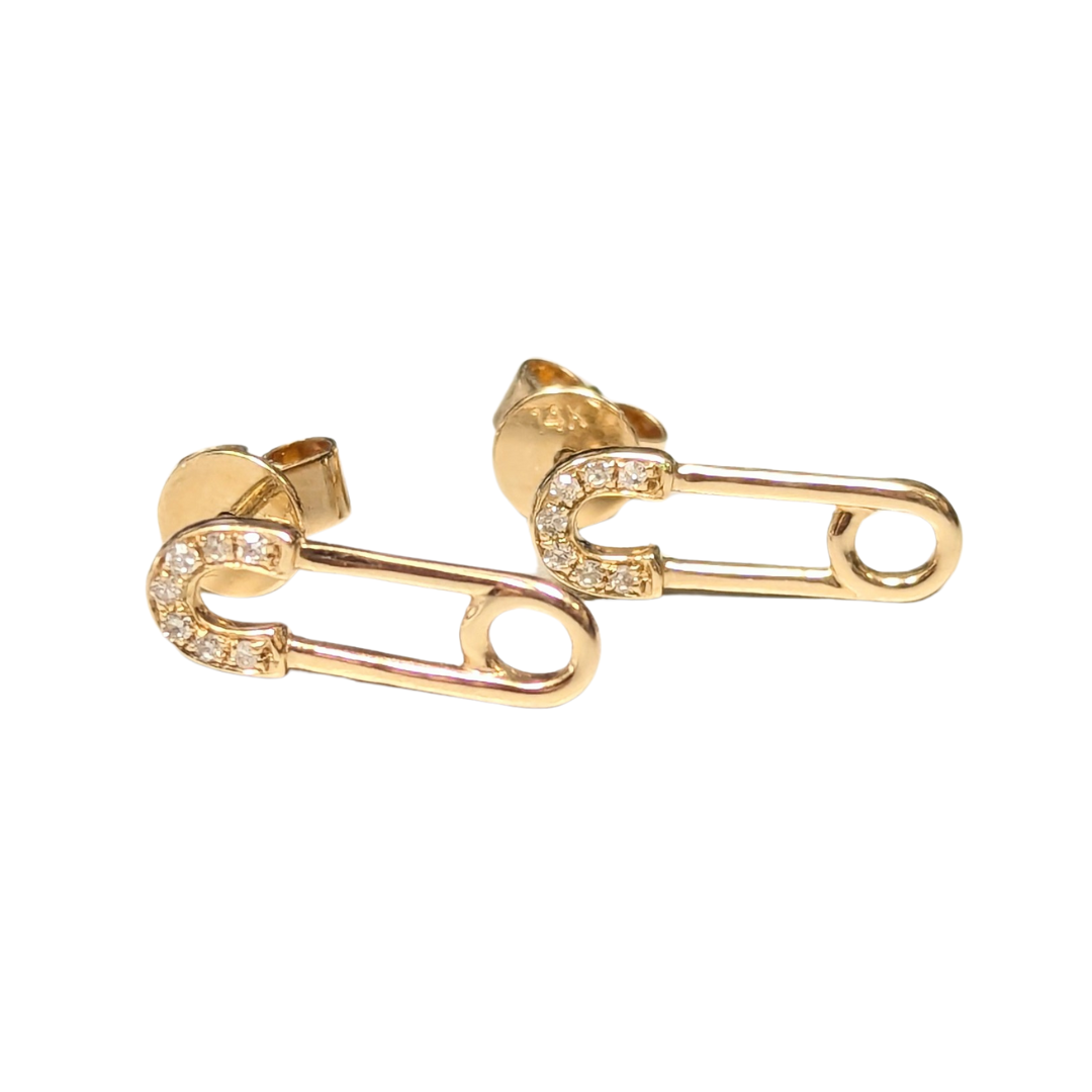 Diamond Stud Safety Pin Earrings-Earrings-Heera Moti-hurdles-jewelry-boulder-colorado