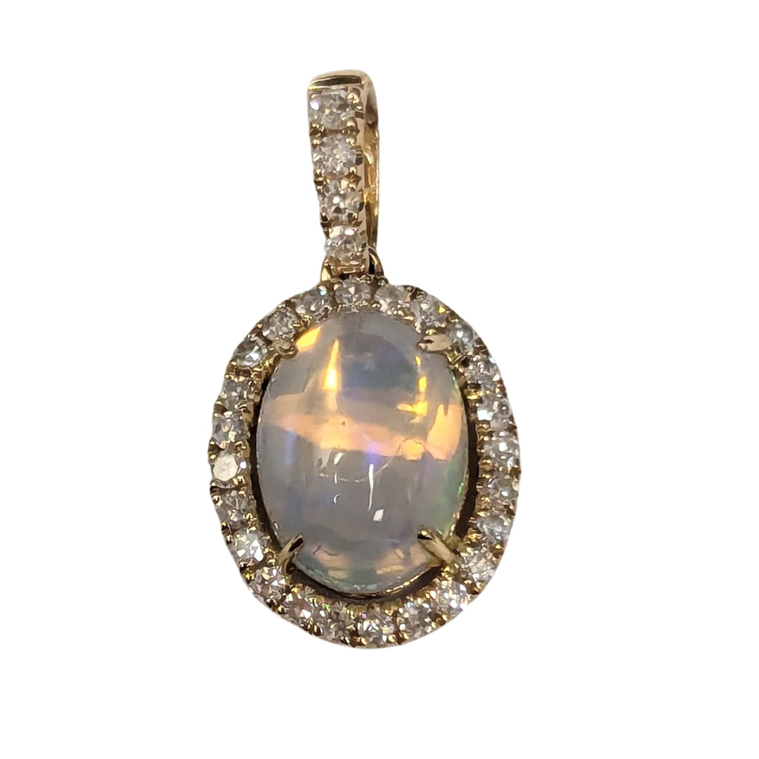 Opal & Diamond Halo Pendant-Pendant-Heera Moti-hurdles-jewelry-boulder-colorado