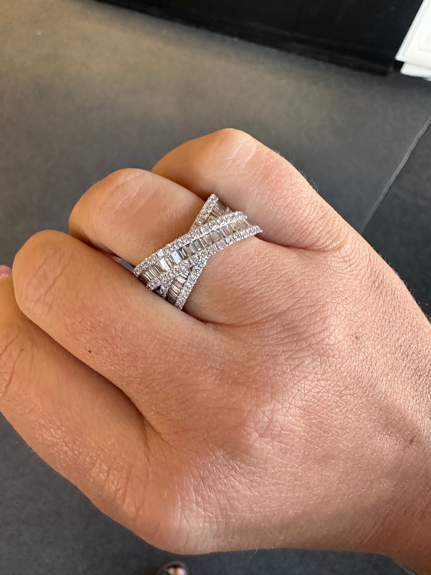 Petite Baguette Diamond Crossover Ring-Ring-Heera Moti-I don' know or see my size-hurdles-jewelry-boulder-colorado