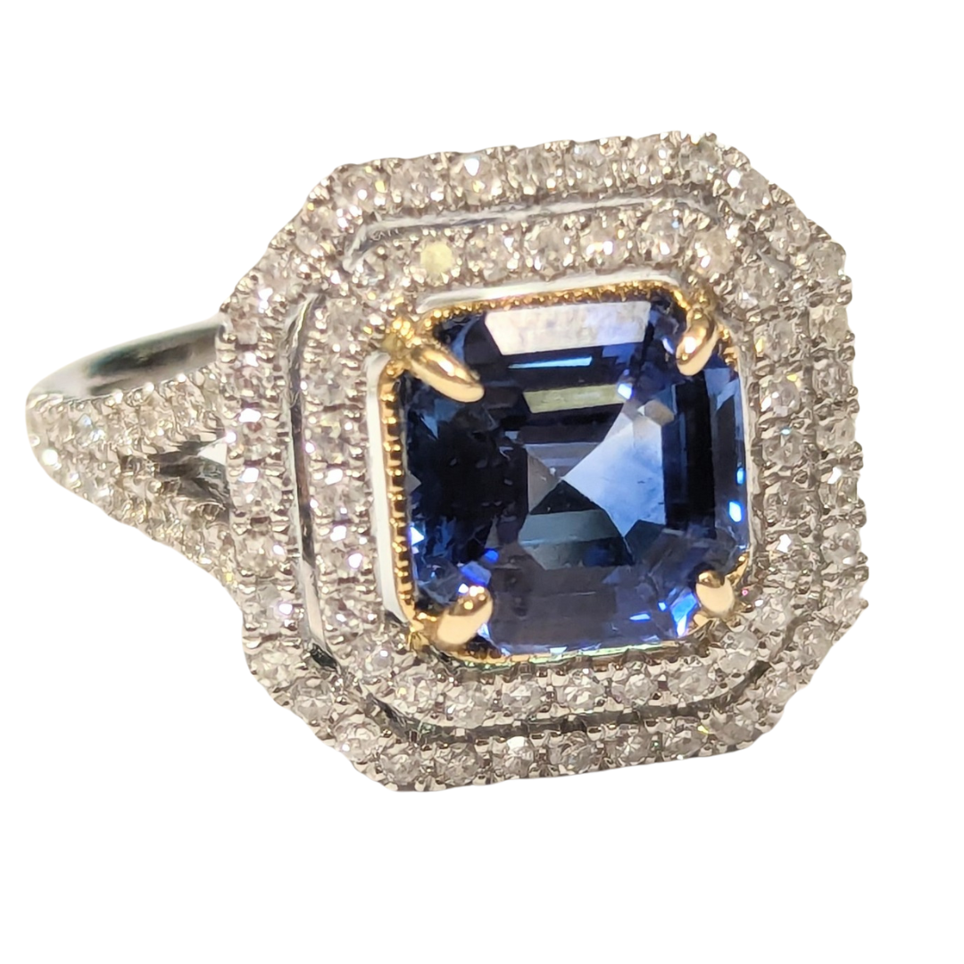 Platinum 2.71ct Asscher Cut Sapphire and Diamond Ring-Ring-Heera Moti-I don' know or see my size-hurdles-jewelry-boulder-colorado