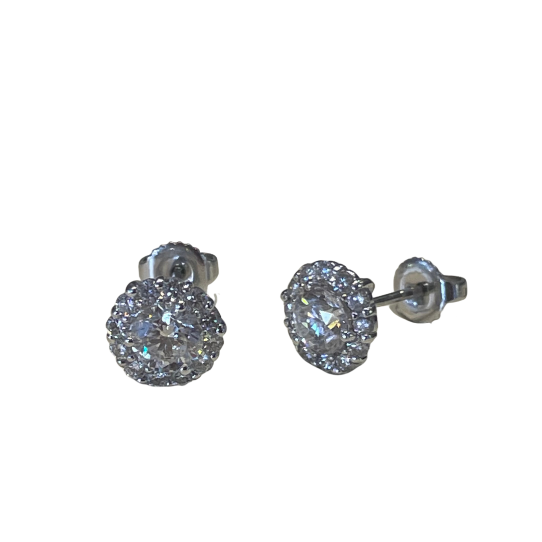 18k Diamond Halo Stud Earrings-Diamond Stud-Hurdle's Jewelry Collection-hurdles-jewelry-boulder-colorado