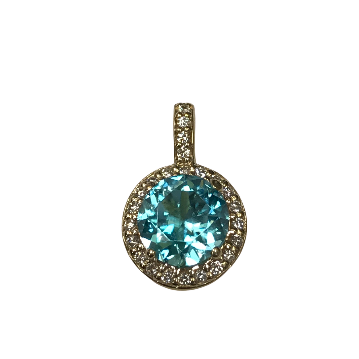 Blue Zircon & Diamond Pendant-Pendant-Hurdle's Jewelry Collection-hurdles-jewelry-boulder-colorado
