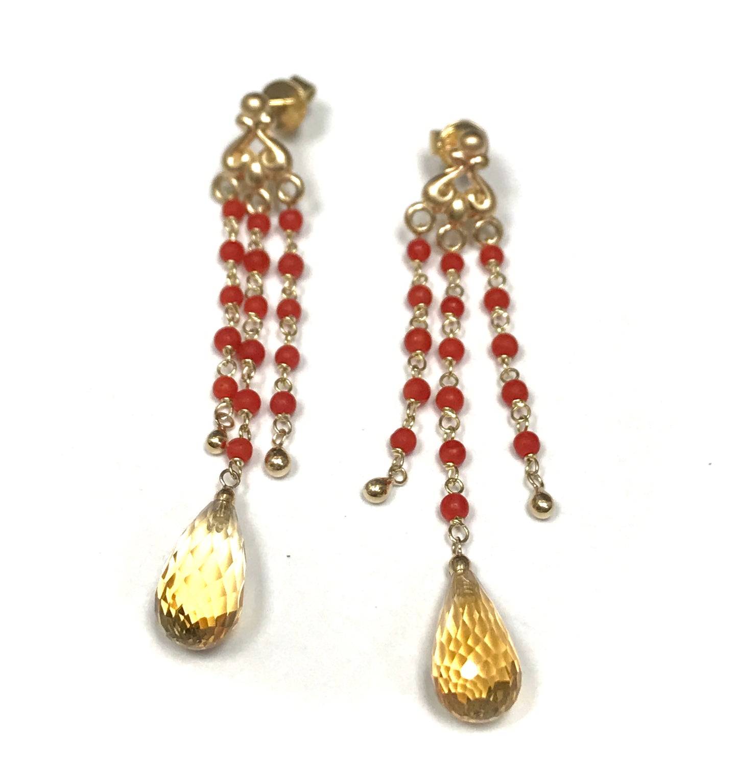 Coral & Citrine Drop Earrings-Earrings-Hurdle's Jewelry Collection-hurdles-jewelry-boulder-colorado