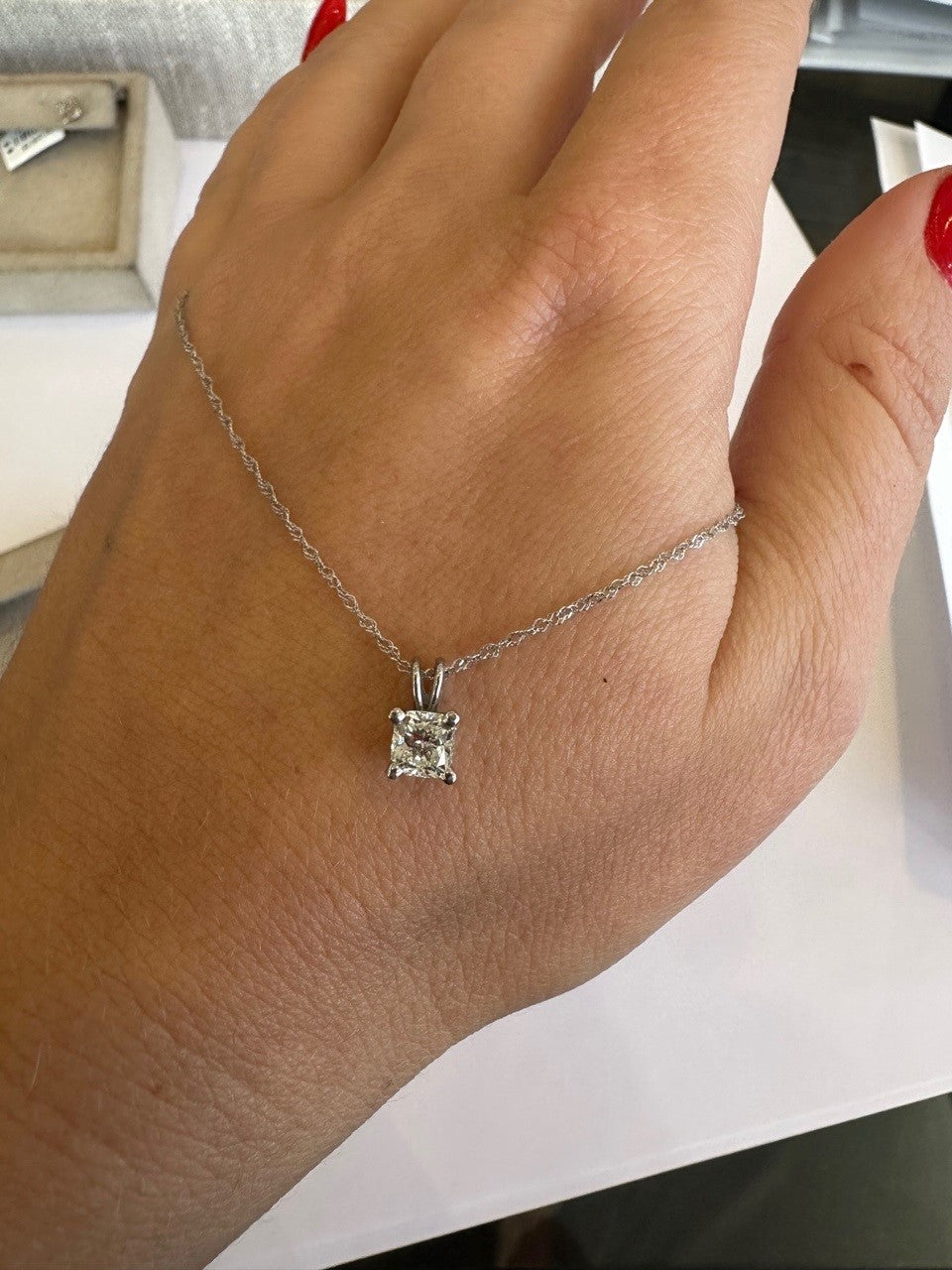 Cushion Cut 0.53 Carat Diamond Solitaire Necklace-Necklace-Hurdle's Jewelry Collection-hurdles-jewelry-boulder-colorado