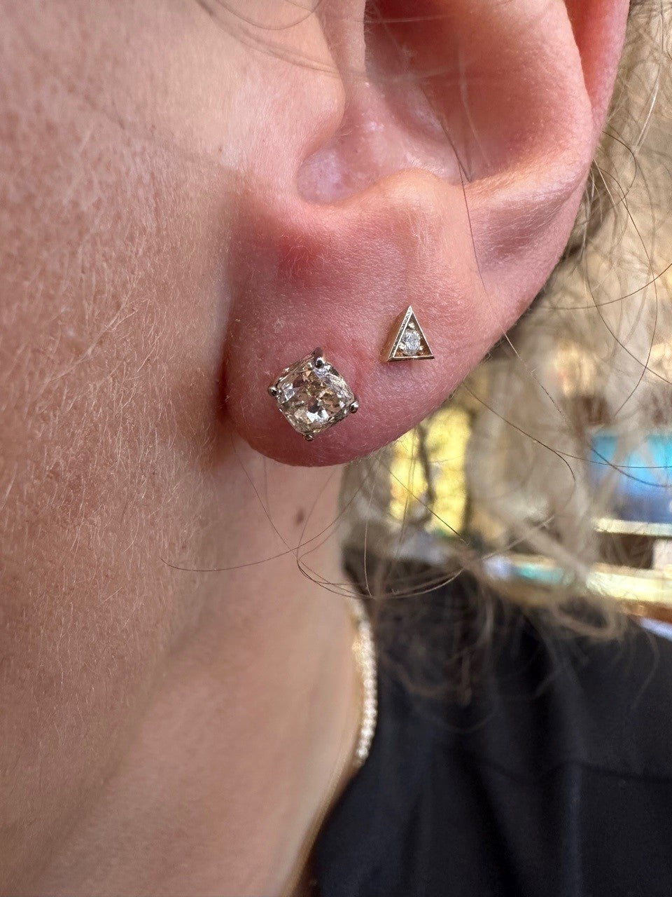 Cushion Cut Gray Diamond Stud Earrings-Diamond Stud-Hurdle's Jewelry Collection-hurdles-jewelry-boulder-colorado