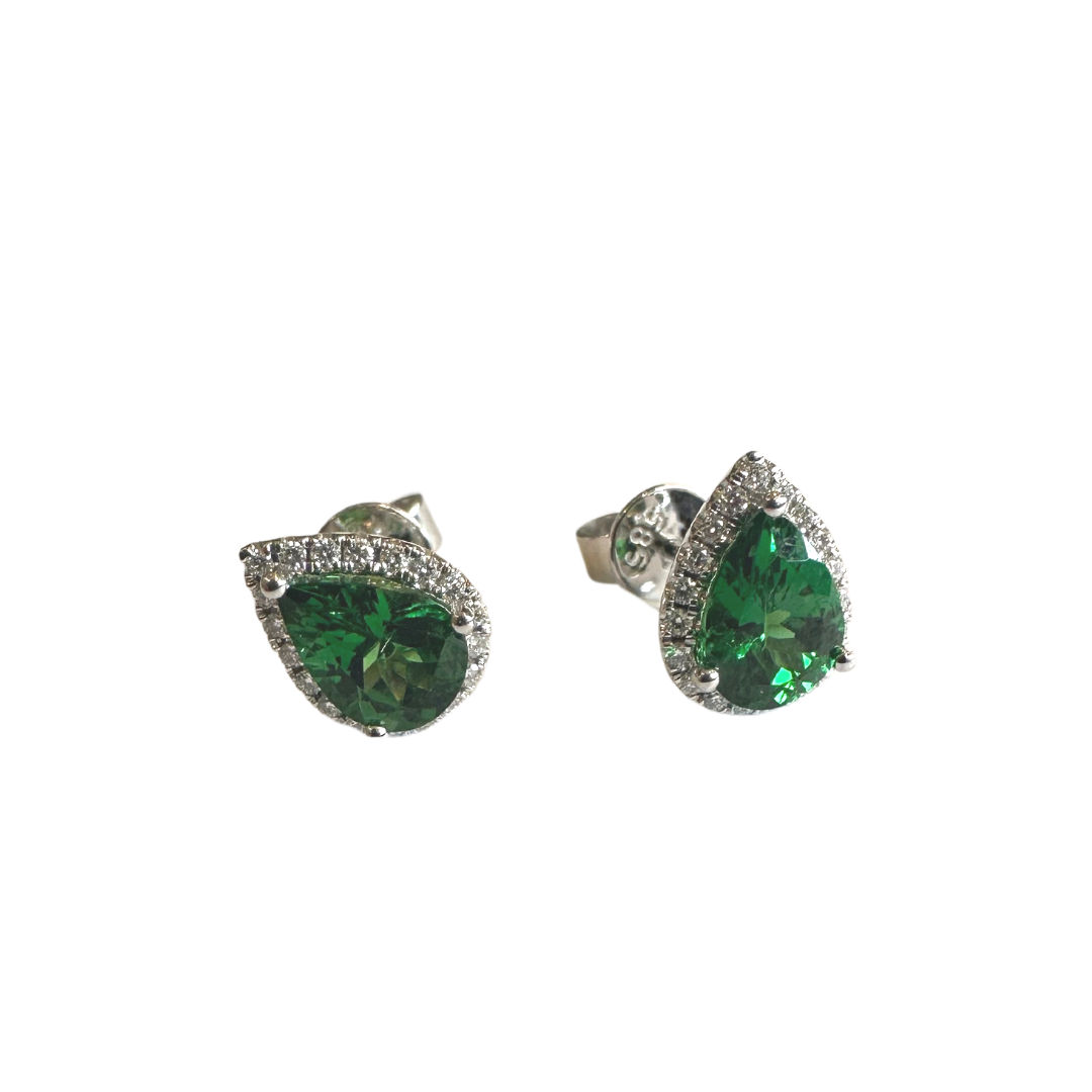Tsavorite Garnet & Diamond Stud Earrings-Earrings-Hurdle's Jewelry Collection-hurdles-jewelry-boulder-colorado