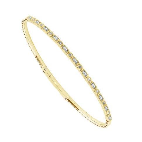 Baguette and Round Diamond Flexible Tennis Bracelet-Bracelet-IDD Jewelry-14K Yellow Gold-hurdles-jewelry-boulder-colorado